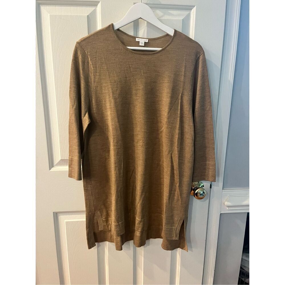 J. Jill Merino Wool Tan Fine Knit Tunic Sweater sz L NWOT